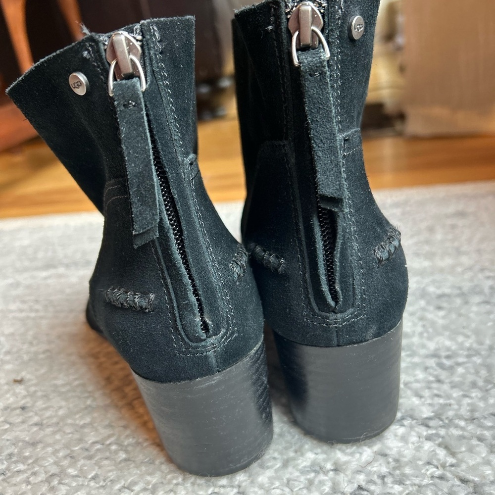 Ugg Women’s Suede Bandara Leather Zip-Up Ankle Boots Booties - Picture 6 of 14